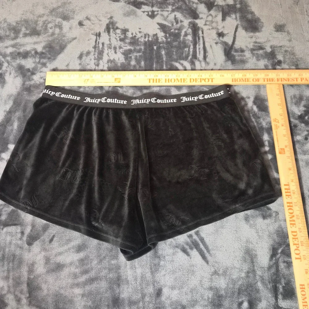 Juicy Couture Black Velour Monogram Sleep Shorts XL Logo Waistband 1751-47